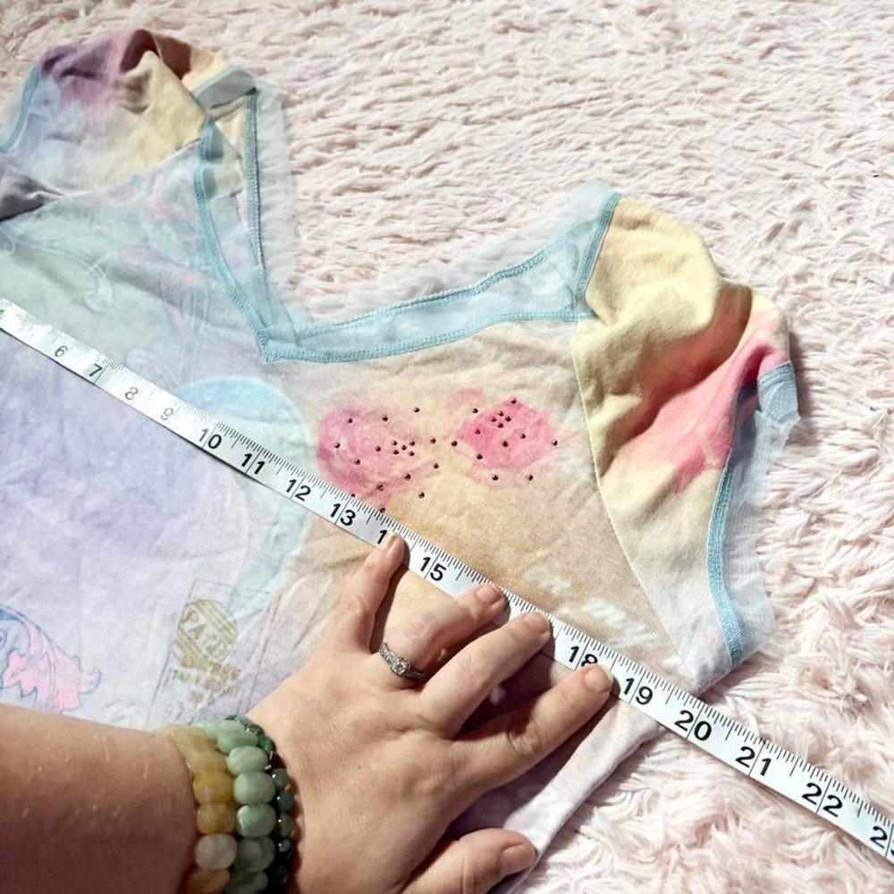 Watercolor Abstract Whimsical Fairy Artistic Colorful Y2K Vintage Top Womens S - Picture 7 of 7